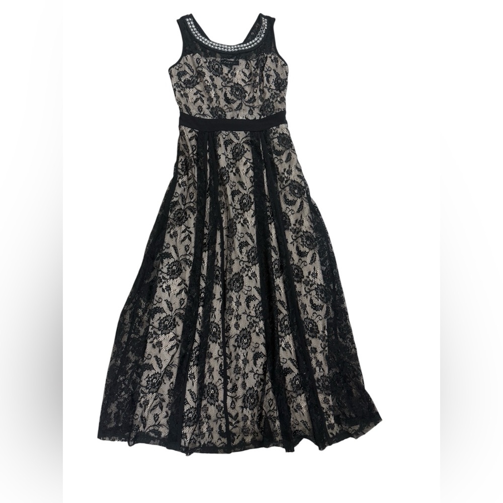 Candalite Petite Black Stretch Floral Lace Maxi Dress Size PM